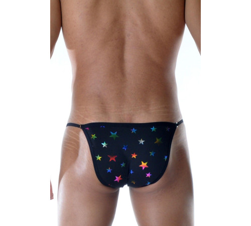 Черные мужские трусы-танга с разноцветными звездами