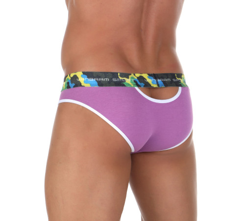 Сиреневые мужские трусы-слипы с пикантными вырезами под поясом