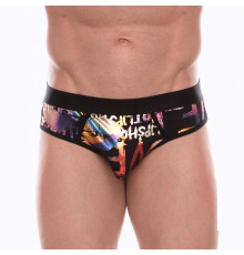Черные трусы-джоки с разноцветным блестящим принтом