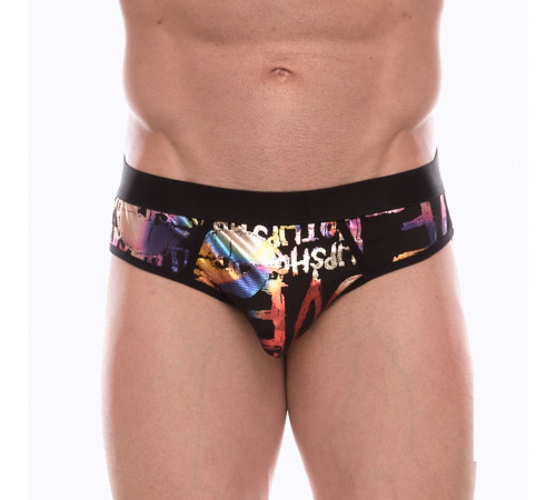 Черные трусы-джоки с разноцветным блестящим принтом
