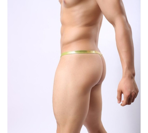 Золотистые мужские трусы-стринги на тонких бретелях
