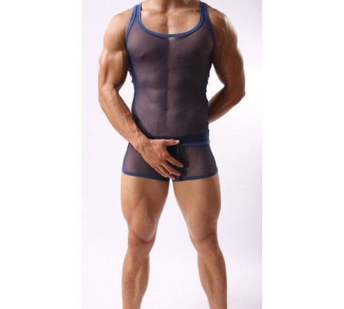 Синяя полупрозрачная мужская майка-борцовка