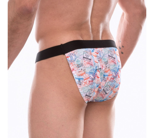 Мужские трусы-танга с принтом в виде цветных штампов
