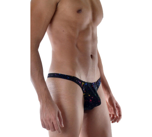 Черные мужские трусы-тонги с блестящим принтом
