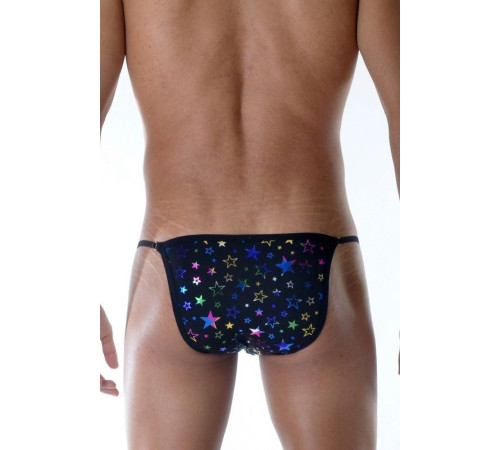 Черные мужские трусы-танга с разноцветными блестящими звездами