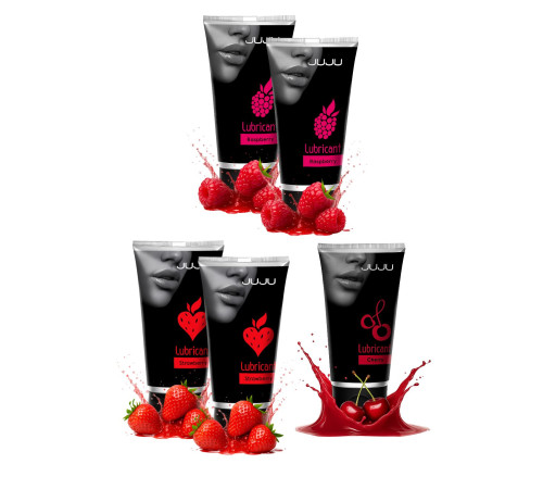 Набор из 5 съедобных лубрикантов JUJU (клубника х 2, малина х 2, вишня)