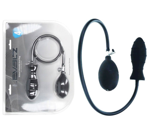 Черная анальная втулка с функцией расширения Ribbed Inflatable Silicone Anal Plug