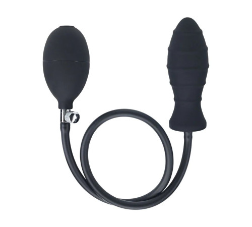 Черная анальная втулка с функцией расширения Ribbed Inflatable Silicone Anal Plug