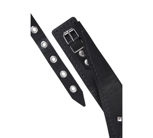 Черный кожаный ошейник-воротник с поводком