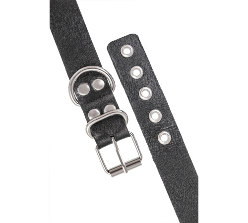 Черные кожаные наручники-браслеты из одного ремешка с люверсами