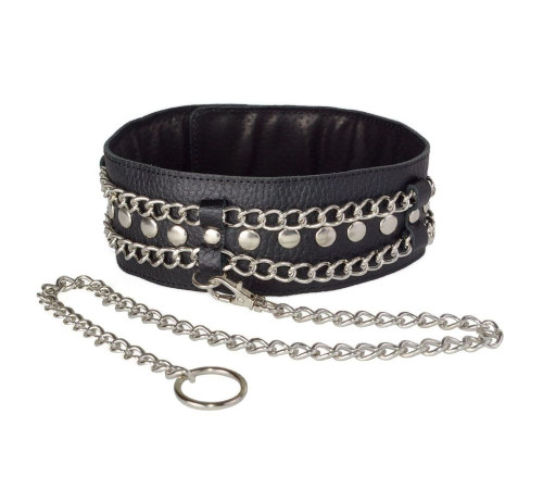 Чёрный ошейник с цепочками и поводком