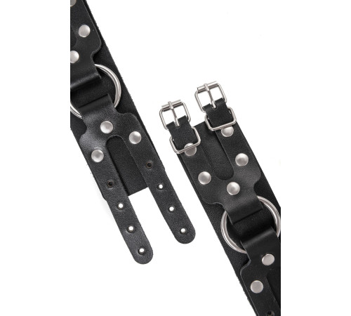 Черные кожаные наручники-браслеты с двумя ремешками