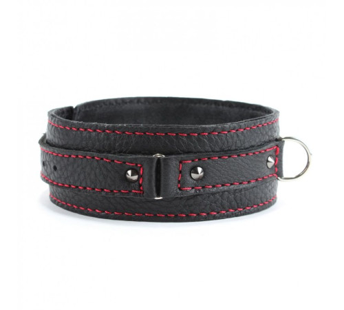 Черный ошейник из натуральной кожи с шипами