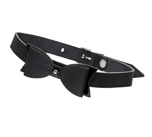 Черный кожаный чокер с бабочкой