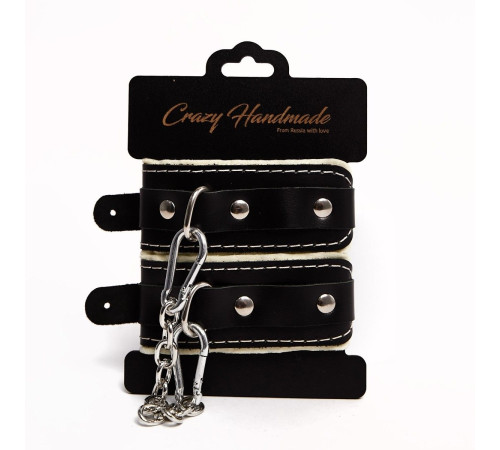 Черные скругленные наручники с мягкой бежевой подкладкой
