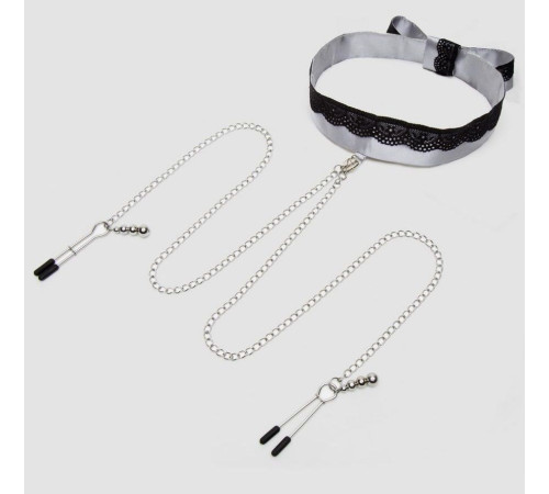 Атласный ошейник с зажимами для сосков Play Nice