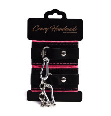 Черно-розовые скругленные наручники с мягкой подкладкой