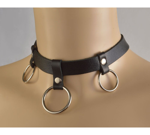 Черный чокер  Соло  с 3 кольцами