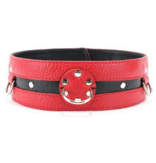 Красно-чёрный кожаный ошейник увеличенного размера