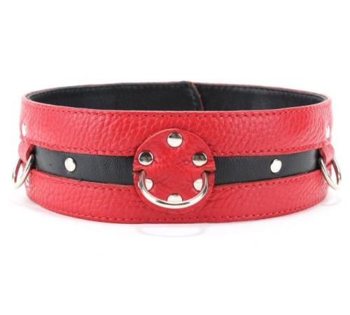 Красно-чёрный кожаный ошейник увеличенного размера