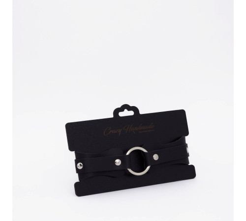 Черный кожаный ошейник с кольцом