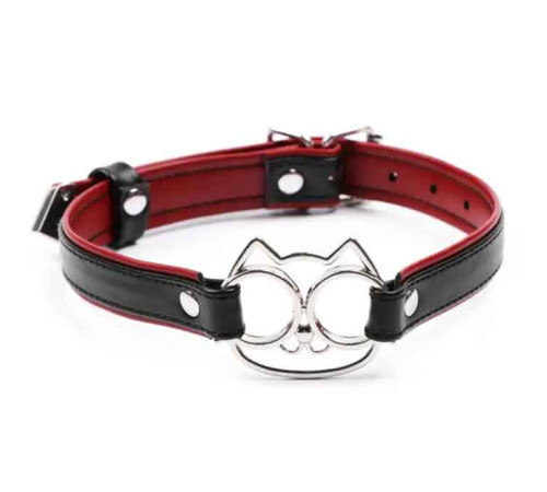Черно-красный ошейник с мордочкой кошечки