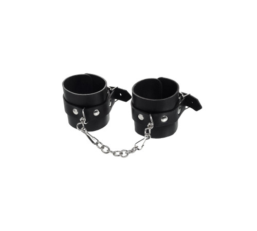 Черные однослойные наручники из натуральной кожи с цепочкой