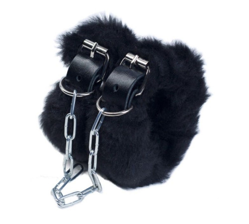 Кожаные наручники со съемной черной опушкой