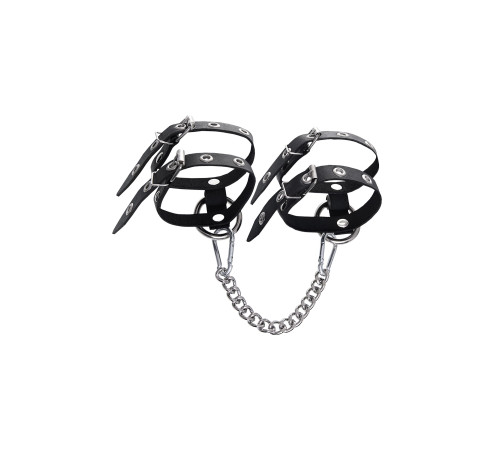 Черные однослойные кожаные оковы из двух ремешков