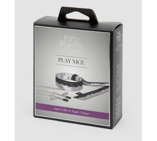 Атласный ошейник с зажимами для сосков Play Nice