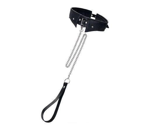 Черный кожаный ошейник-воротник с поводком