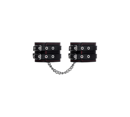 Черные кожаные оковы с двумя ремнями и контрастной строчкой