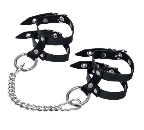 Черные однослойные кожаные оковы из двух ремешков