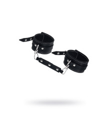 Черные двухслойные кожаные оковы с белой строчкой