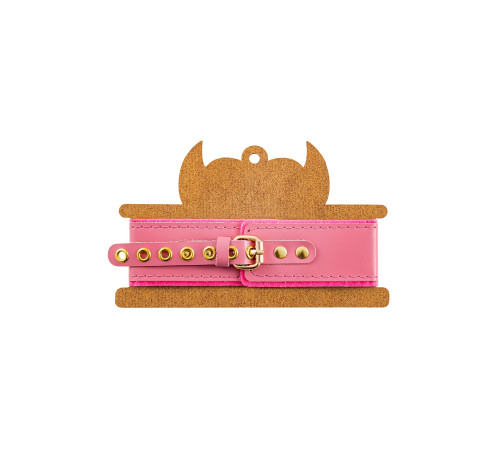 Розовый двуслойный кожаный ошейник с подкладкой из фетра