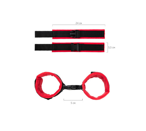 Красно-черные велюровые наручники Anonymo