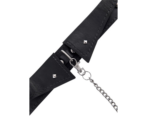 Черный кожаный ошейник-воротник с поводком