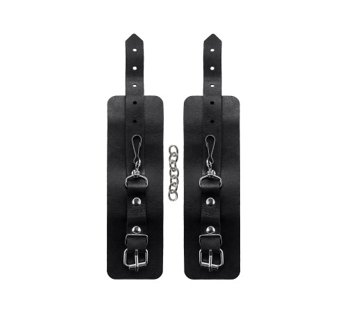 Черные однослойные наручники из натуральной кожи с цепочкой