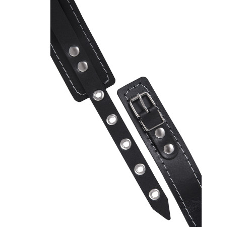 Черный узкий однослойный ошейник с серебристым поводком-цепочкой