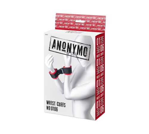 Красно-черные велюровые наручники Anonymo