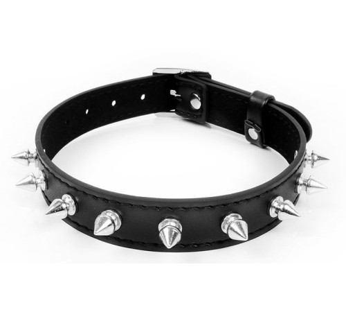 Черный ошейник с серебристыми шипами