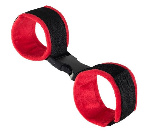 Красно-черные велюровые наручники Anonymo