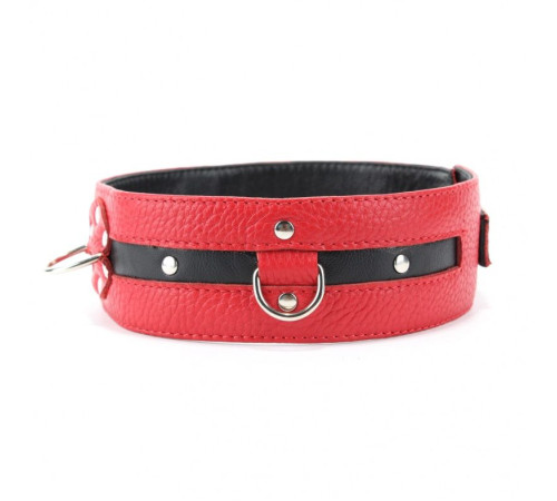 Красно-чёрный кожаный ошейник увеличенного размера