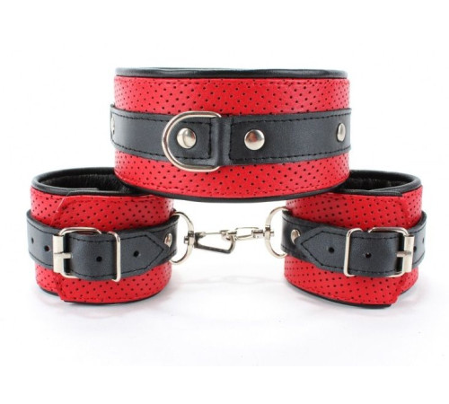 Красно-черная фиксация из перфорированной кожи