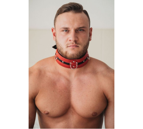 Красно-чёрный кожаный ошейник увеличенного размера
