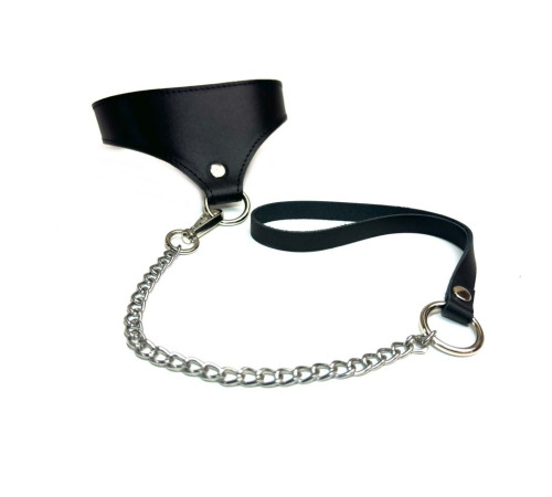 Черный кожаный ошейник Black Phoenix с поводком