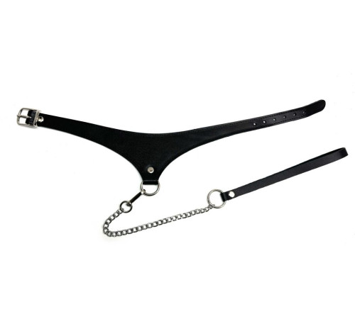 Черный кожаный ошейник Black Phoenix с поводком