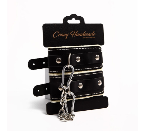 Черные скругленные наручники с мягкой бежевой подкладкой