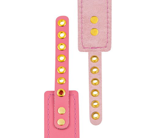 Розовый кожаный однослойный ошейник с прошивкой