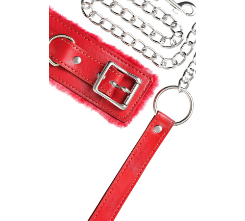 Красный ошейник с подкладкой из меха